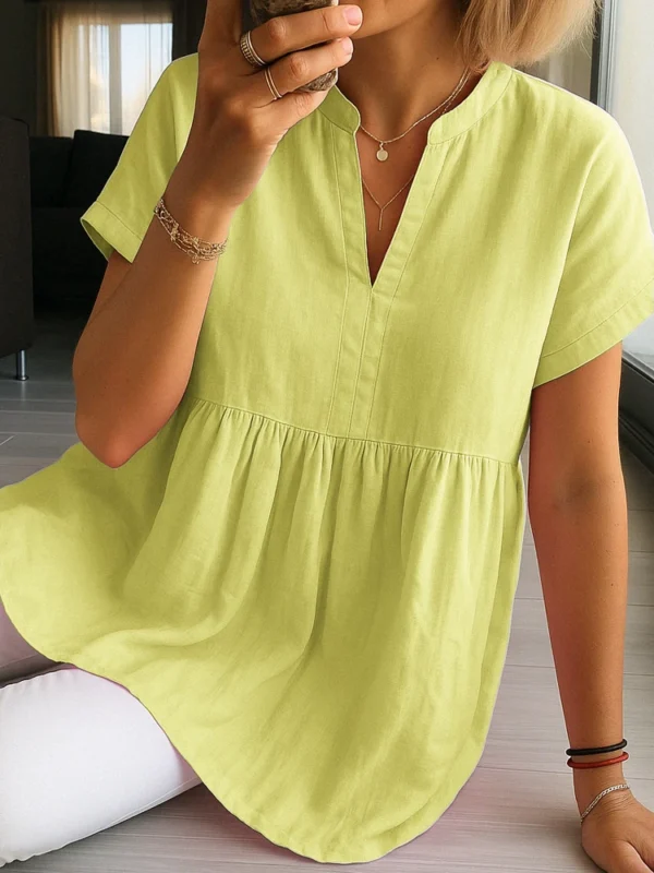 Elegant Summer White Short Sleeve Linen Shirt For Women Office Wear